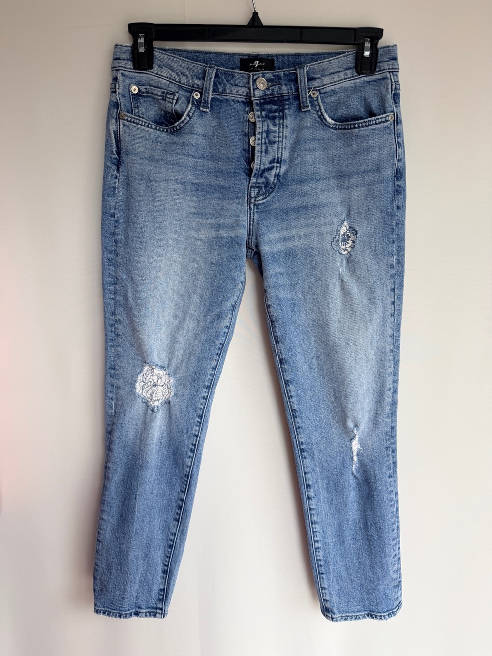 7 For All Mankind Josefina Distressed Embroidered Boyfriend Jeans 28